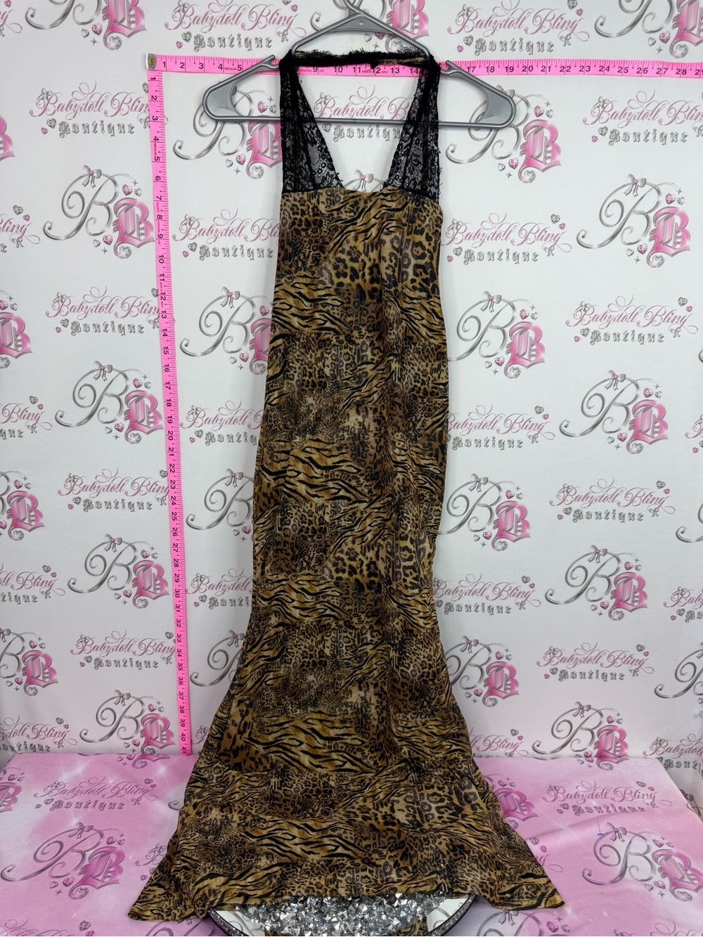 SHEIN dress Brown and Black Animal Print Maxi Dress with Lace Halter